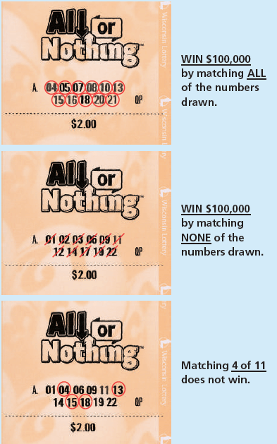Wisconsin Lottery Lotto Game Daily All or Nothing Ticket