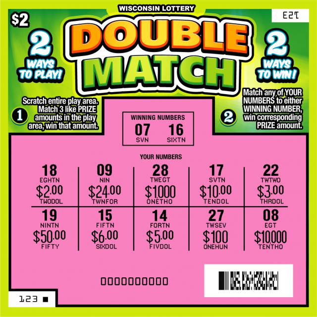 Double Match instant scratch ticket from Wisconsin Lottery - scratched