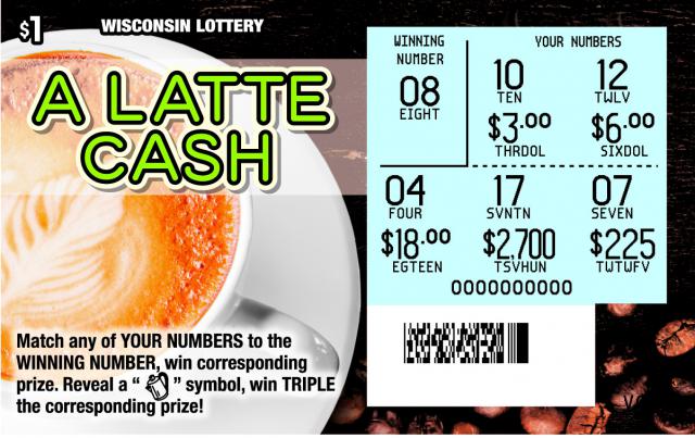 A Latte Cash instant scratch ticket from Wisconsin Lottery - scratched