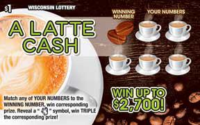 A Latte Cash instant scratch ticket from Wisconsin Lottery - unscratched