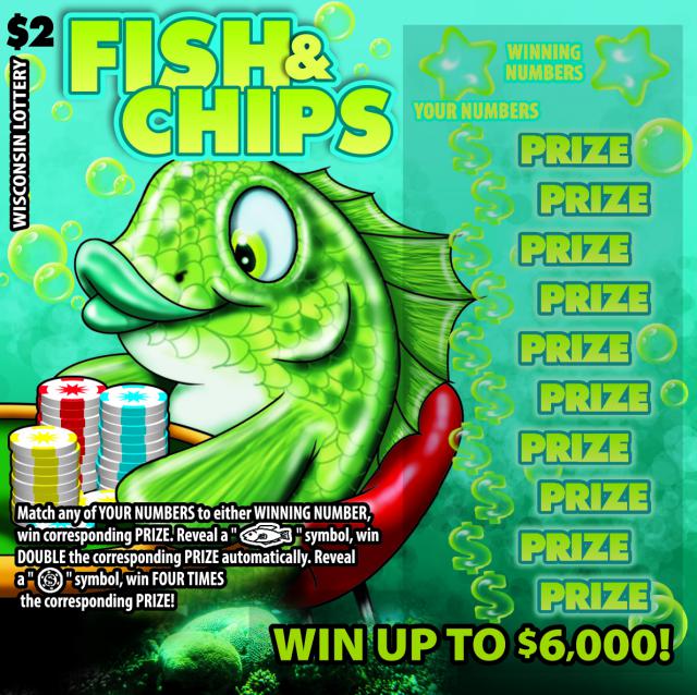 Fish and Chips instant scratch ticket from Wisconsin Lottery - unscratched