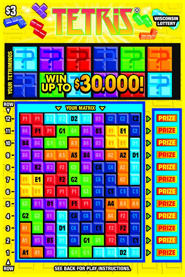 Tetris instant scratch ticket from Wisconsin Lottery - unscratched