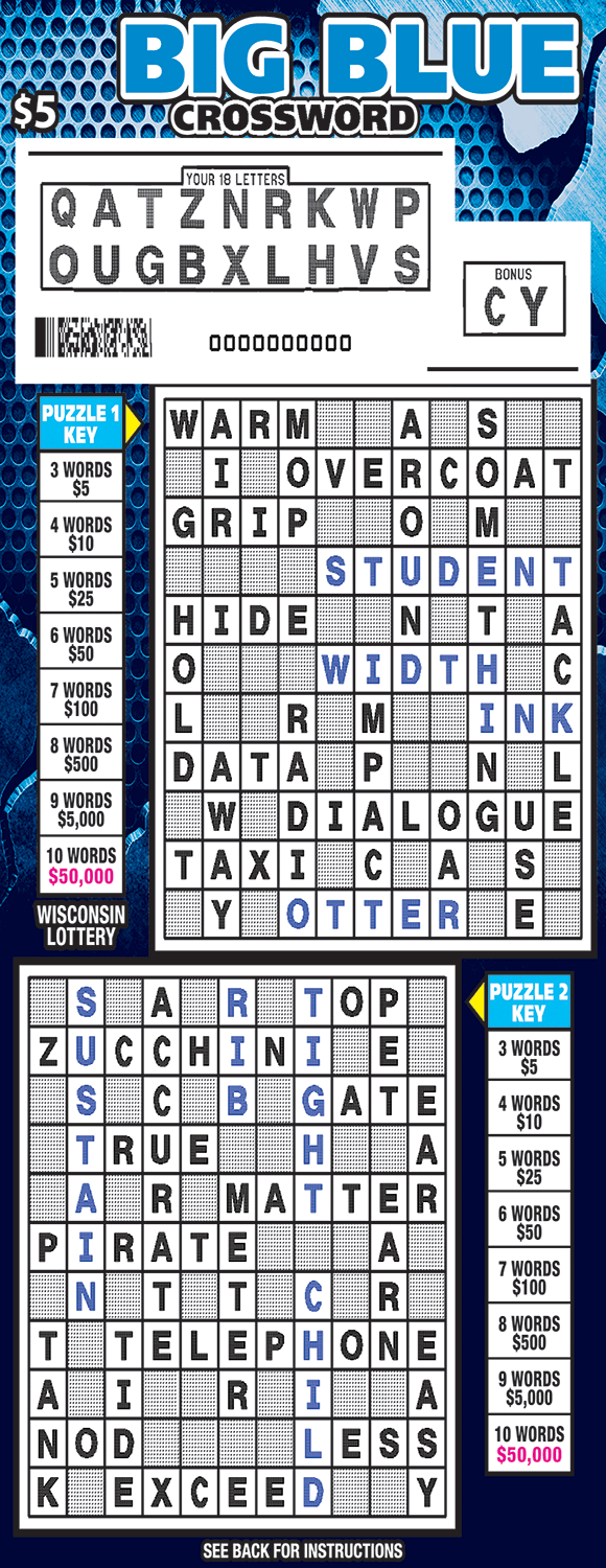BIG BLUE CROSSWORD (2175) Wisconsin Lottery