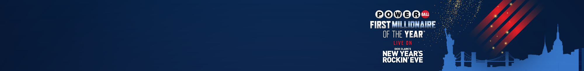 light blue outline of New York City with statue of Liberty surrounded by gold stars and red stripes on dark blue gradient background with white and red circles making up logo
