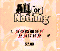 A winning All or Nothing ticket with no numbers matched