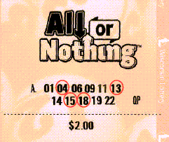 All or Nothing ticket with only four numbers matched