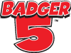 bold block lettering with large number 5 in bright red outlined in black and white making up Badger 5 logo from Wisconsin Lottery