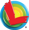 bullseye made up of blue, green, orange and yellow rings with bold red L for Wisconsin Lottery logo