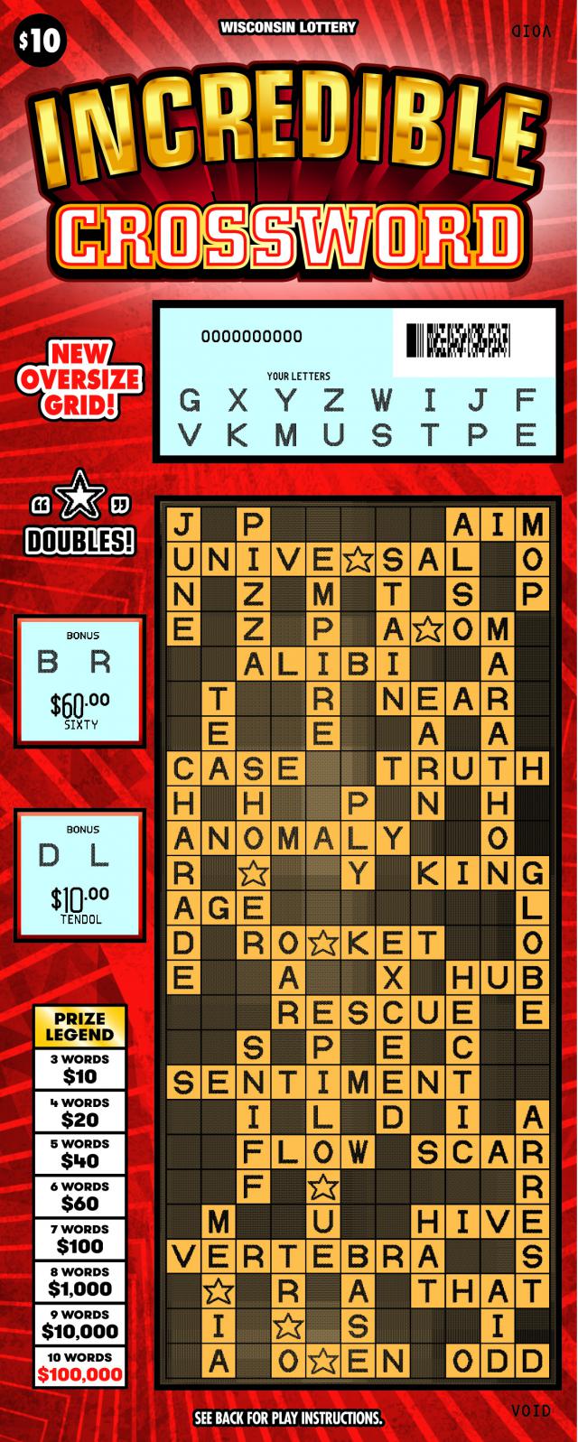 Incredible Crossword (2052) Wisconsin Lottery