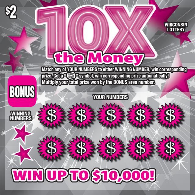 10X the Money instant scratch ticket from Wisconsin Lottery - unscratched