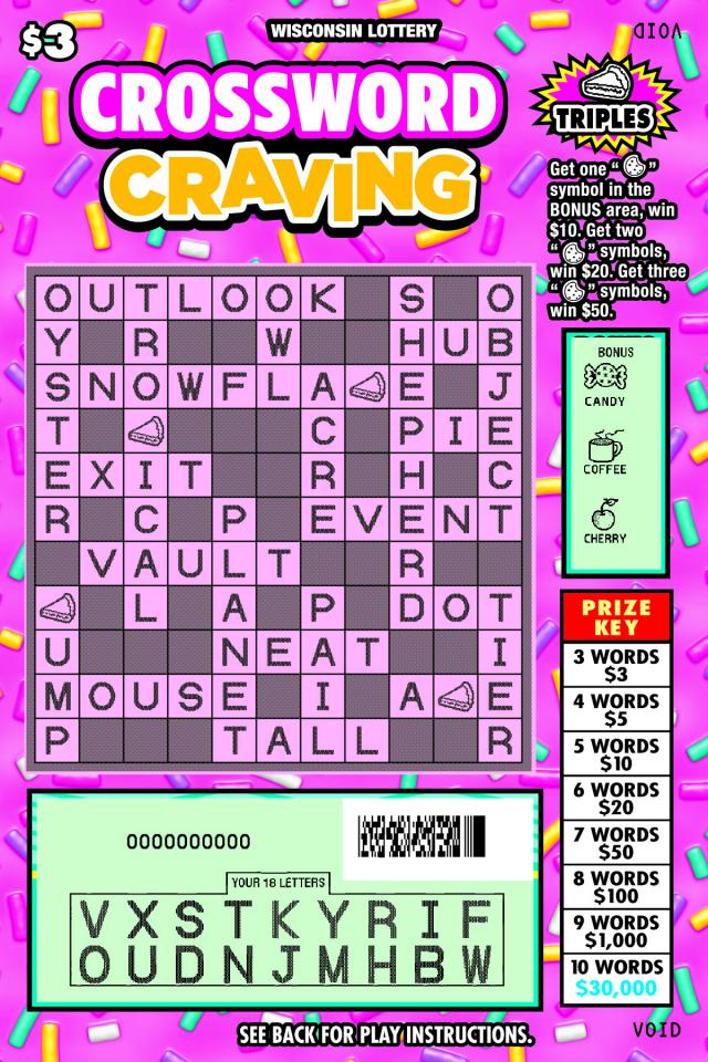 Crossword Craving instant scratch ticket from Wisconsin Lottery - unscratched