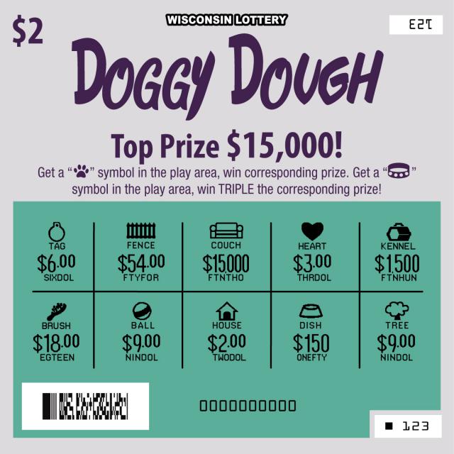 Doggy Dough / Kitty Cash instant scratch ticket from Wisconsin Lottery - scratched