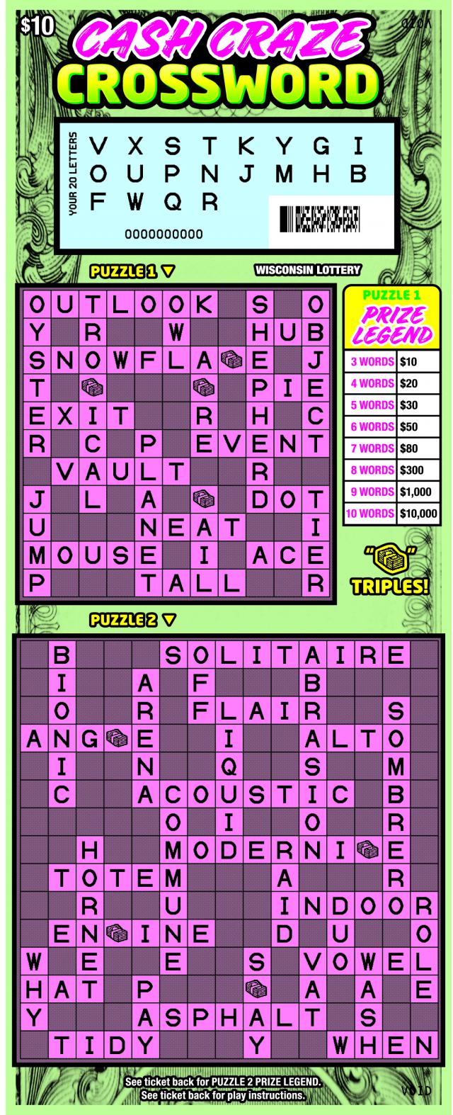 Cash Craze Crossword (2107) Wisconsin Lottery