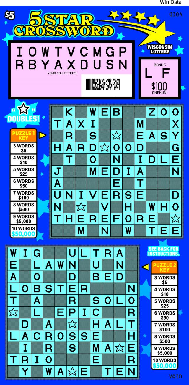 5 Star Crossword (2109) Wisconsin Lottery