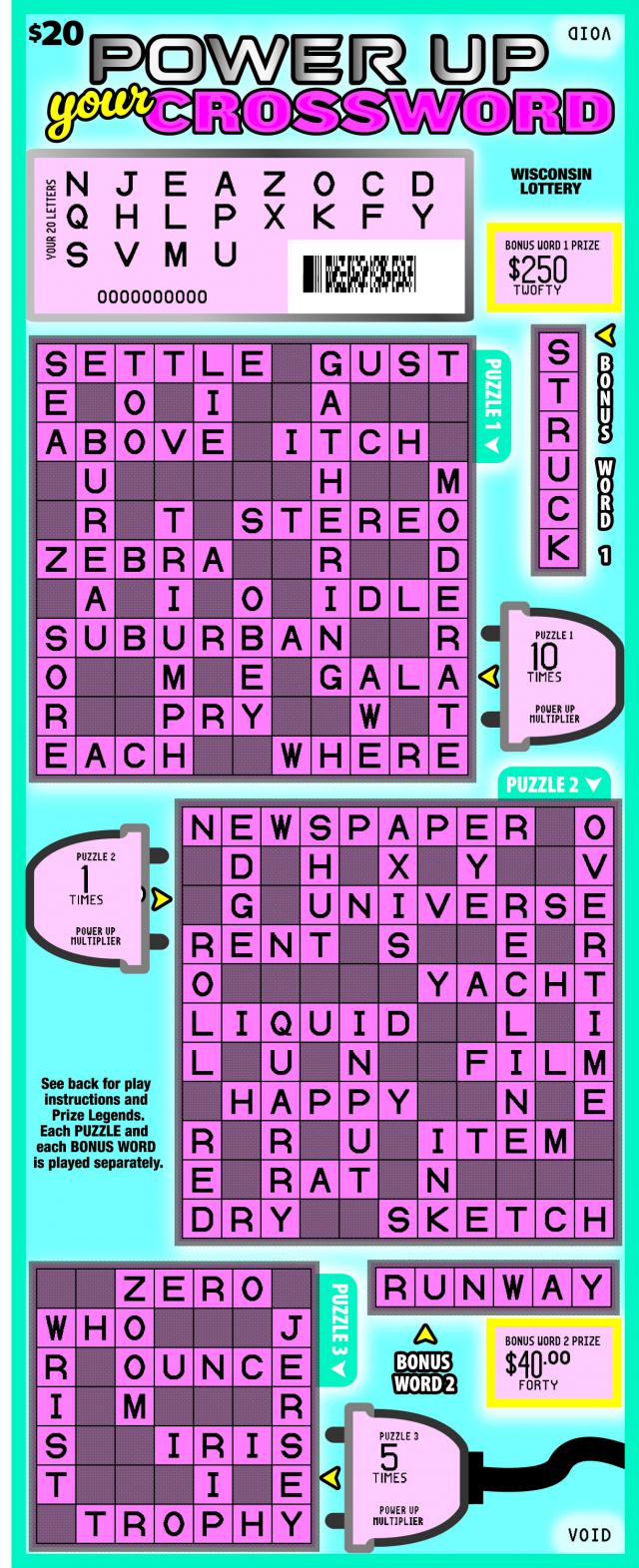 Power Up Your Crossword (2131) Wisconsin Lottery