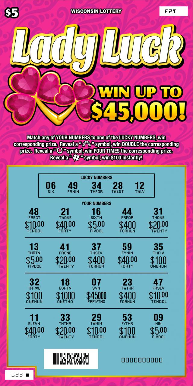 Lady Luck Scratched WI-Lottery-2136-Scratch-Game-Lady-Luck-Scratched