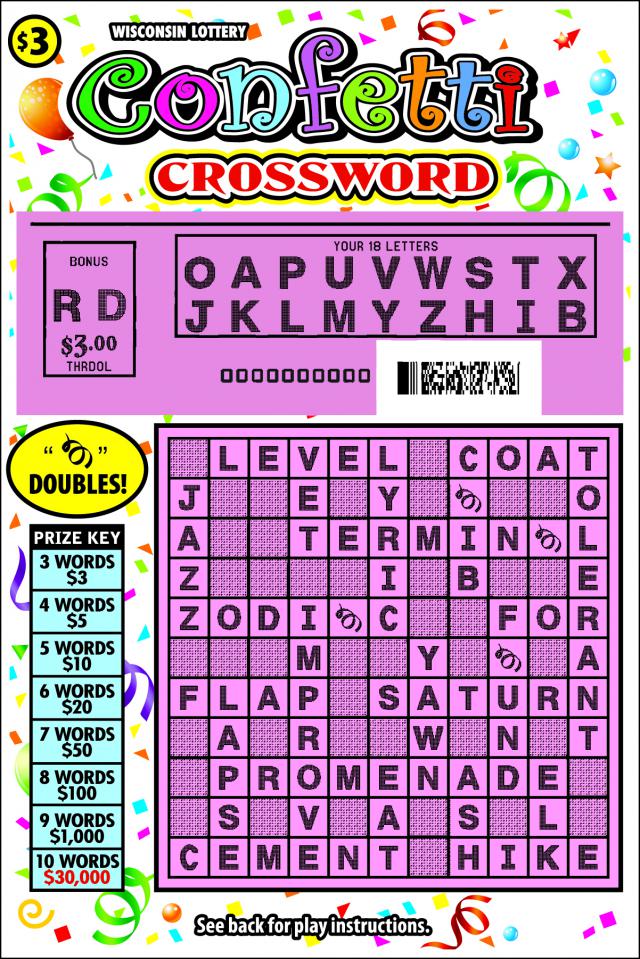 Confetti Crossword Ticket Scratched WI-Lottery-2176-Scratch-Game-Confetti-Crossword-Scratched