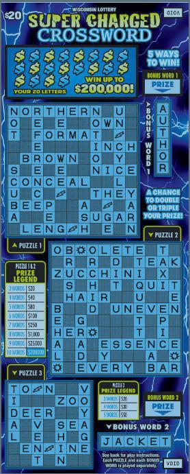 Super Charged Crossword instant scratch ticket from Wisconsin Lottery