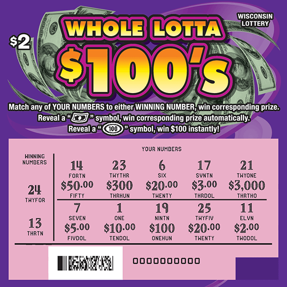 purple background with play area scratched revealing pink play area on scratch ticket from wisconsin lottery 