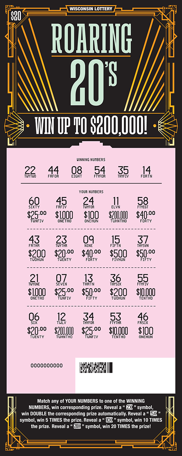 image of scratch ticket with a black background and gold lines and designs and play area is scratched off revealing pink play area on scratch ticket from wisconsin lottery 