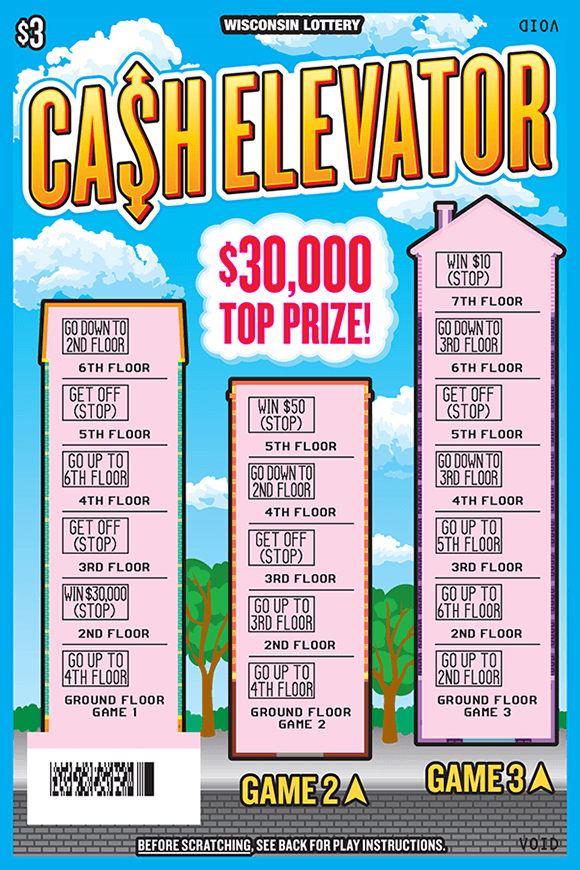 image of ticket with 3 buildings on a street each containing different prize s on each level with a blue sky in the background on scratch ticket from wisconsin lottery