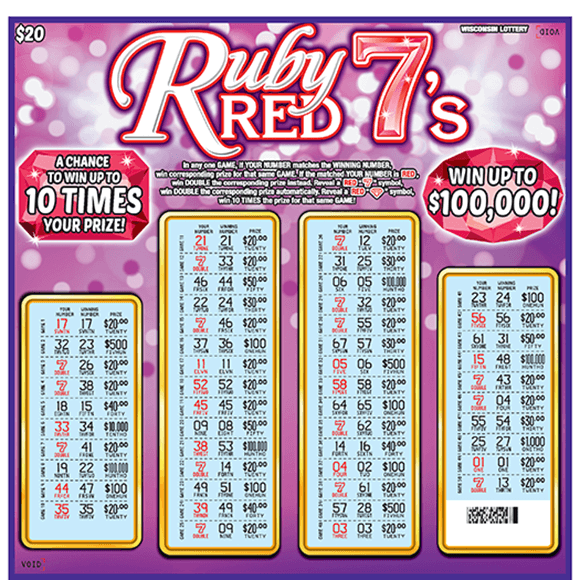 image of oversized scratch ticket with a purple background with white and purple bubbles with 50 play area lines and jewels covering the play area lines on scratch ticket from wisconsin lottery 