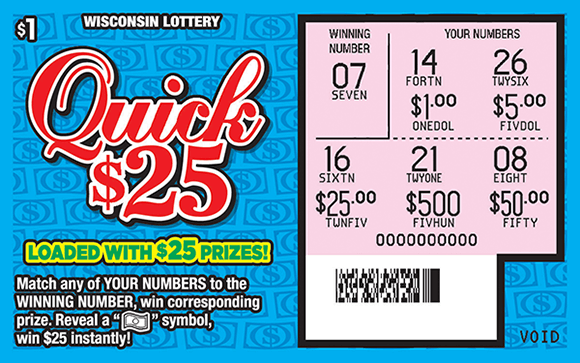 image of ticket with blue background red writing and the play area numbers are covered with dollar bills on scratch ticket from wisconsin lottery 