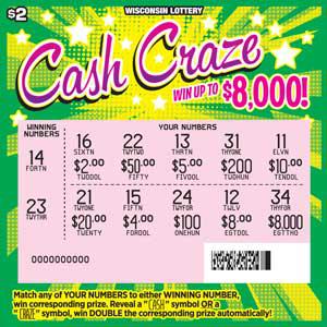 lottery scratch ticket with bursts of green and yellow with play area scratched