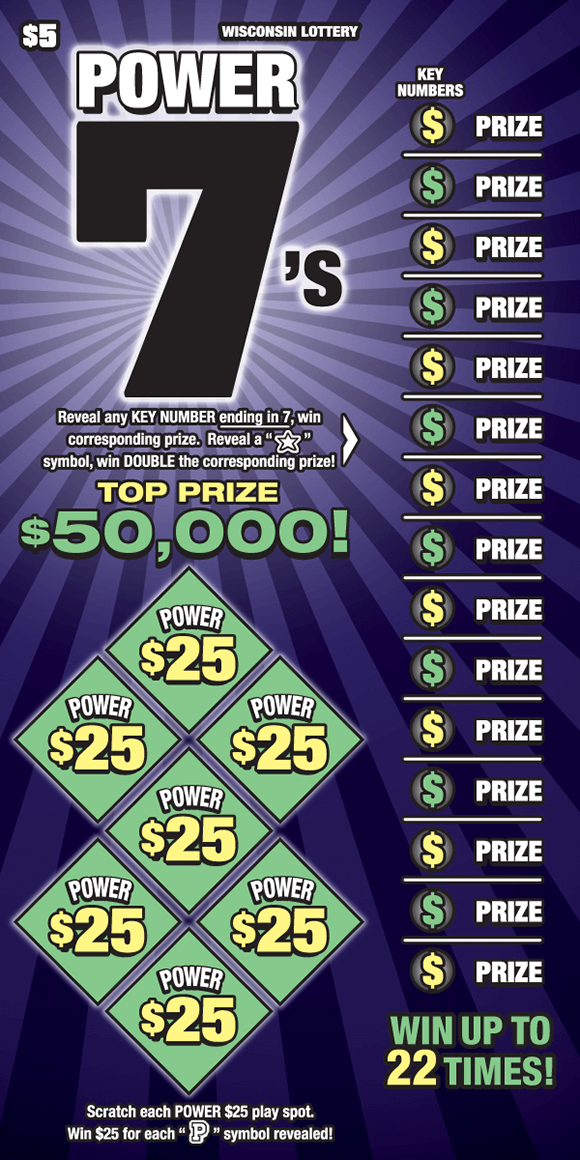 purple and black spiral background with green power play area and dollar symbols with corresponding prizes on right side of ticket all the way down