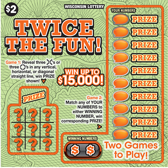 light green background with squiggly lines all over the ticket background in black and the winning numbers are covered in orange bubbles on scratch ticket from wisconsin lottery 