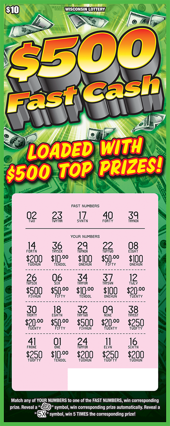 500 FAST CASH 2270 Wisconsin Lottery