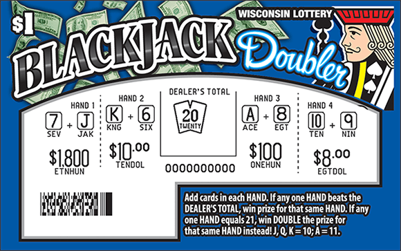 Blue background with images of floating dollar bills in the upper lefthand corner and an image of a king figure in the top righthand corner with the play area scratched revealing the winning numbers and symbols on scratch ticket from wisconsin lottery