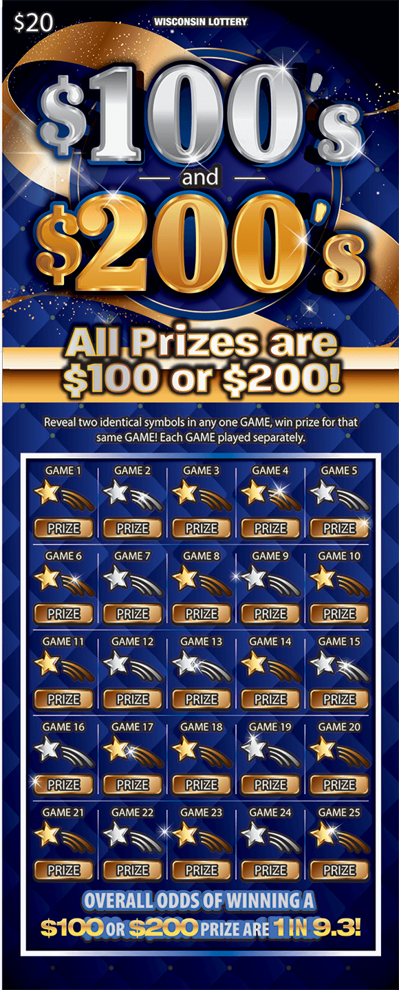 background of ticket is a deep blue with a gold bow gold lines and gold sparkles on scratch ticket from wisconsin lottery