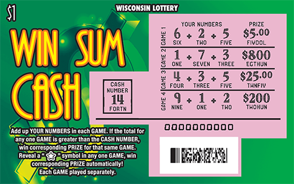 bright green background with a large 3D dollar sign symbol with some gold coloring on it on scratch ticket from Wisconsin Lottery