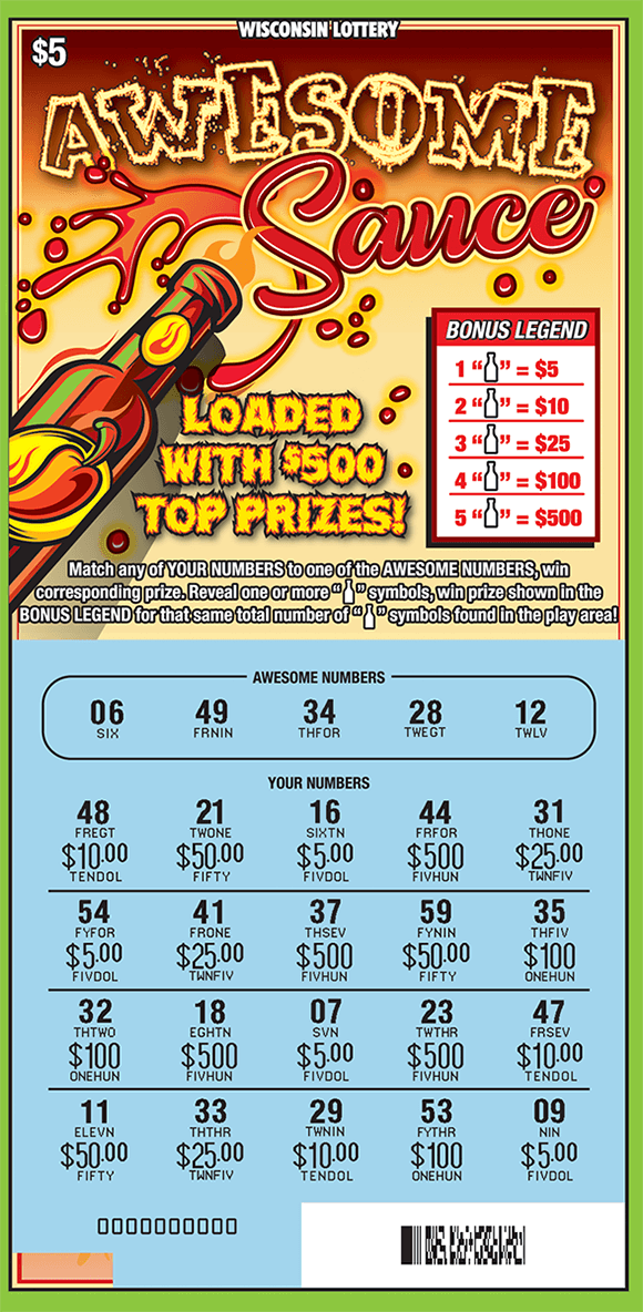 ombre red and orange background to resemble fire with the winning numbers covered with hot chili peppers and flames of fire on scratch ticket from wisconsin lottery 