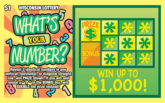 orange and yellow striped background with floating bubble numbers in the background and a light green and yellow play grid area on scratch ticket from wisconsin lottery