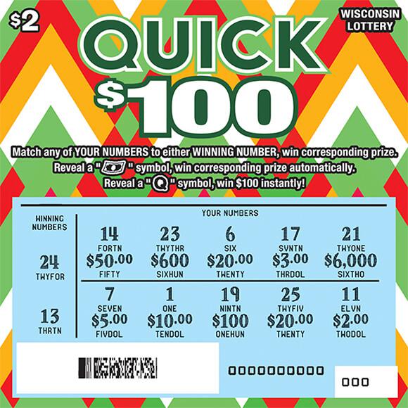 white and orange and red and green chevron on background of ticket with revealed playing area showing your numbers and winning numbers on scratch ticket from wisconsin lottery