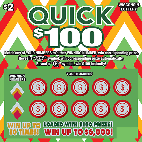 white and orange and red and green chevron on background of ticket with green playing area and red circles around coins on scratch ticket from wisconsin lottery