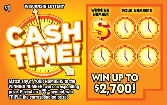 orange background with a clock behind ticket name and orange dollar sign over winning number and orange clocks in your numbers area on scratch ticket from wisconsin lottery