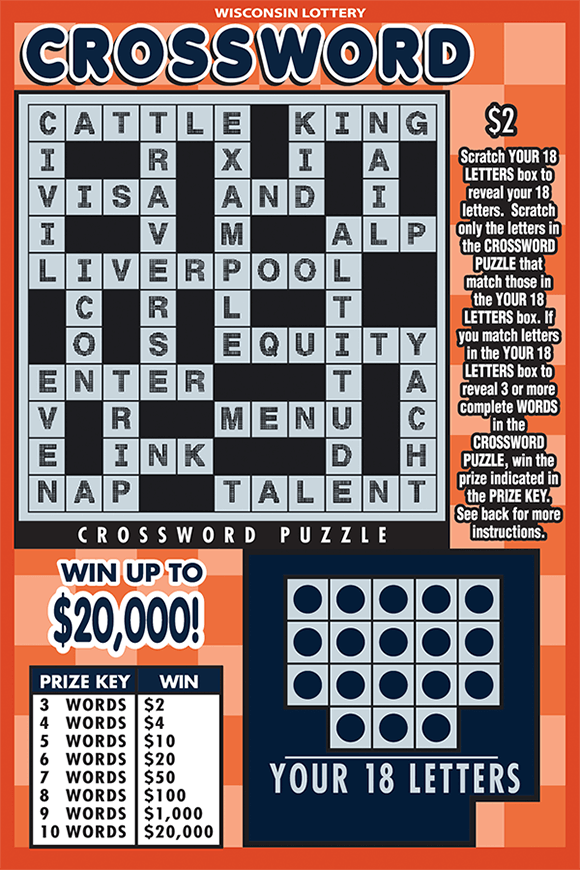 light and dark orange squares on background of crossword ticket from wisconsin lottery