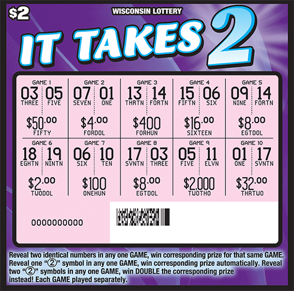 shiny purple background scratched to reveal numbers and prize amounts on scratch ticket from wisconsin lottery