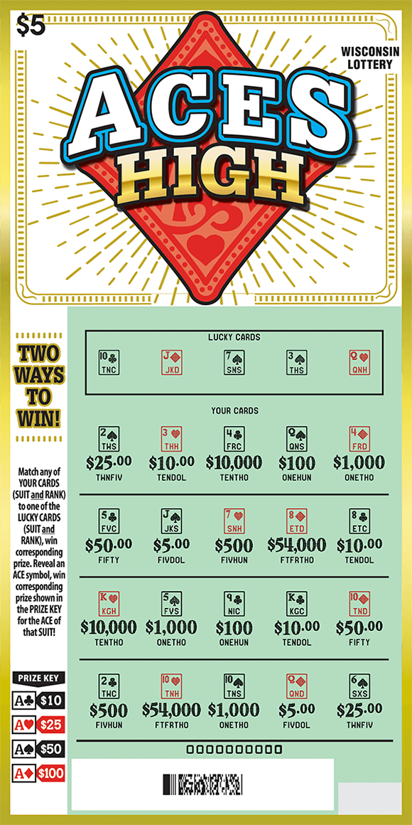 card theme game with playing cards scratched to reveal winning numbers and corresponding prize amounts on scratch ticket from wisconsin lottery