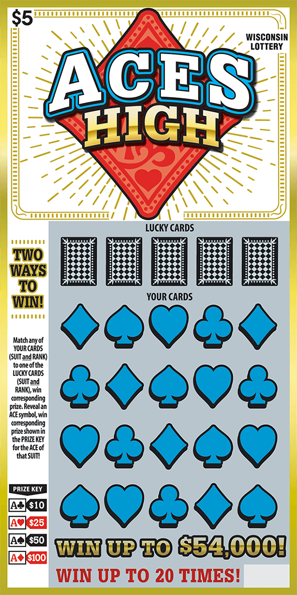 card theme game with playing cards and card suits in play area on scratch ticket from wisconsin lottery