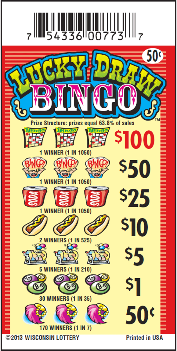 red and light yellow stripped background with bingo card, person calling bingo, soda can, hot dog, ball drum, bingo ball icons and pink lucky rabbit foot icon