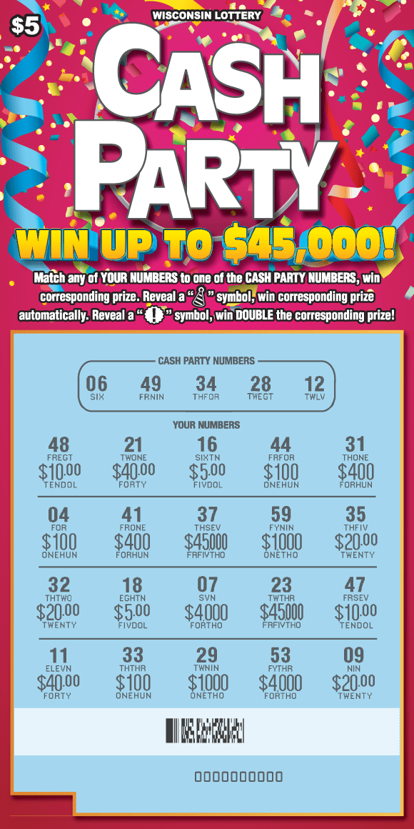 colorful confetti and streamers on bold pink background with multi colored balloons on Wisconsin Lottery game
