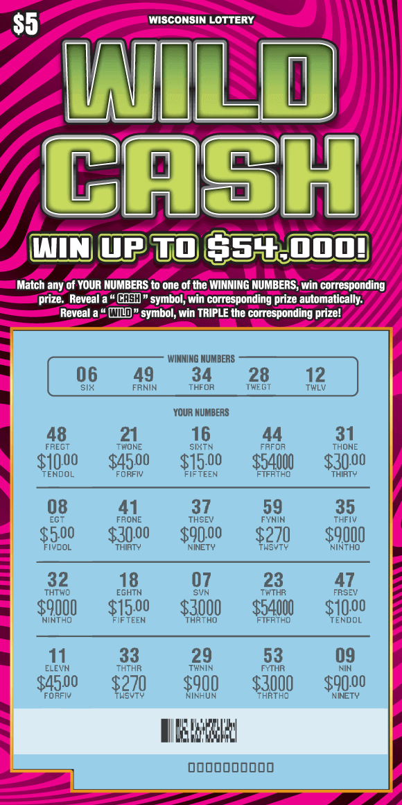 hot pink and magenta animal print stripes with green stacks of cash on Wisconsin Lottery game