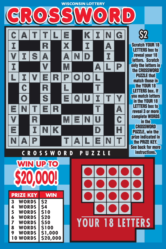 Crossword instant scratch ticket from Wisconsin Lottery - unscratched