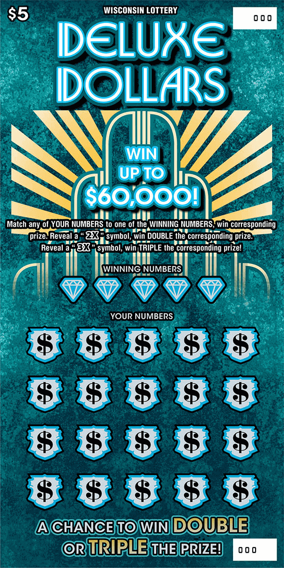 black dollar signs in light blue ornate badge icons with art deco style font and gold lines on teal grunge background of scratch game