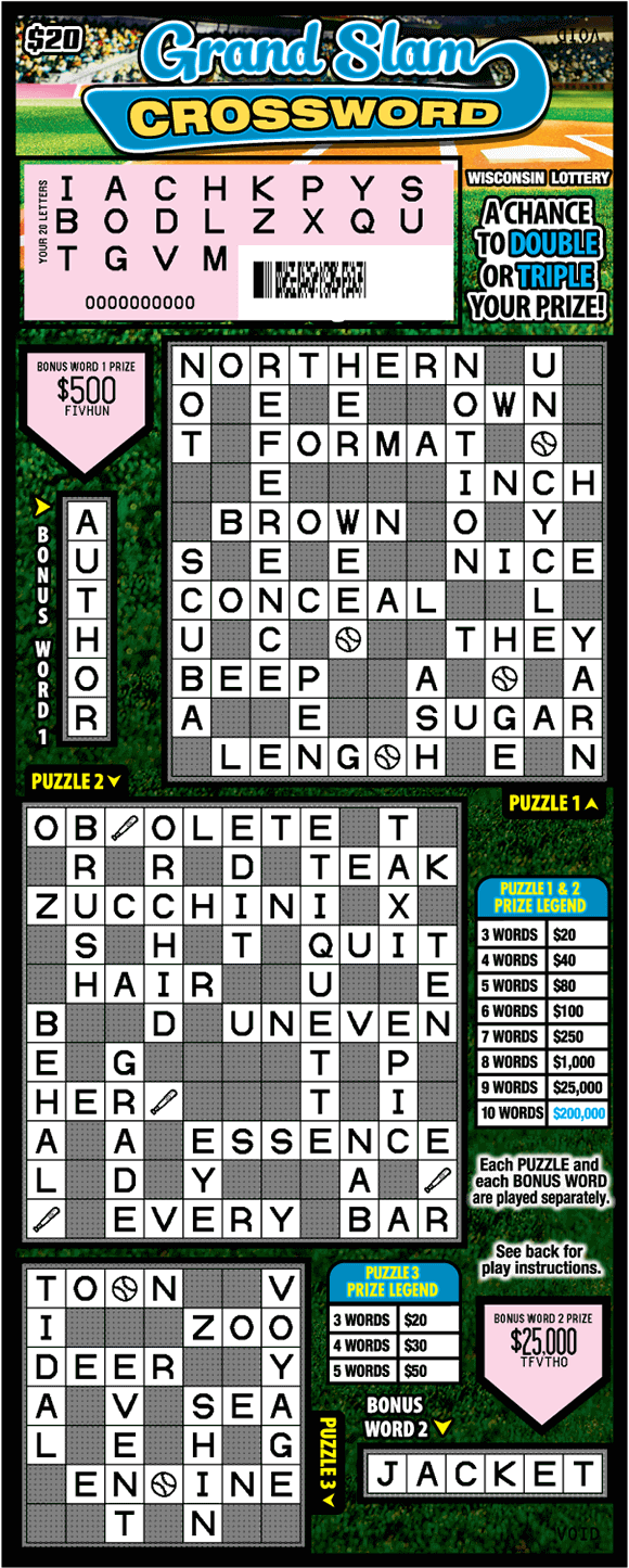 GRAND SLAM CROSSWORD (2467) Wisconsin Lottery