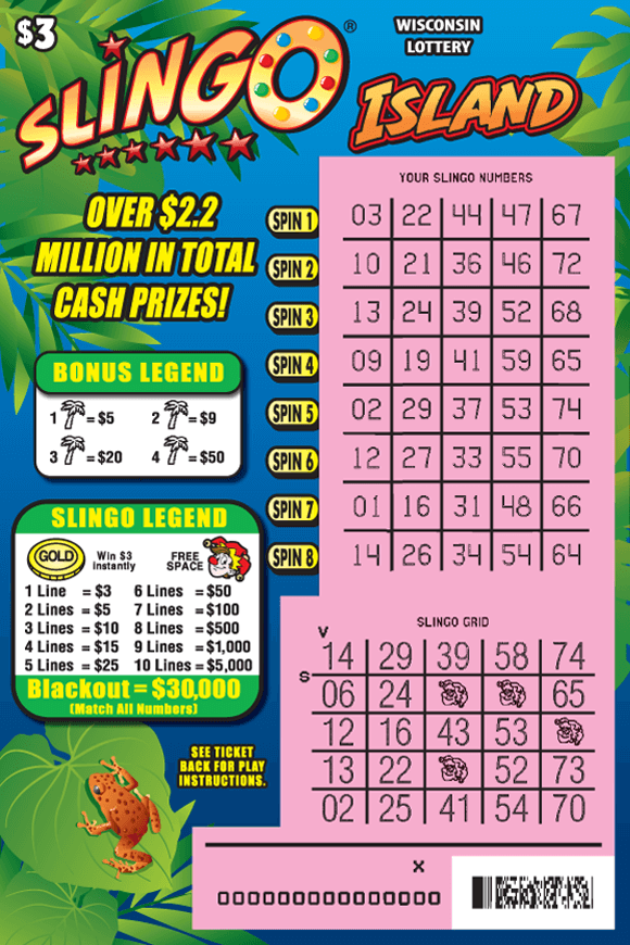 green jungle plants with orange tree frog and colorful icons of fruits and bright sun on scratch ticket 